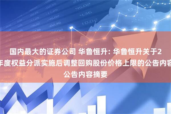 国内最大的证券公司 华鲁恒升: 华鲁恒升关于2024年度权益分派实施后调整回购股份价格上限的公告内容摘要