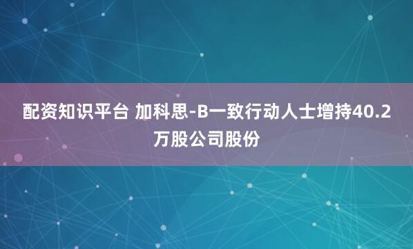 配资知识平台 加科思-B一致行动人士增持40.2万股公司股份